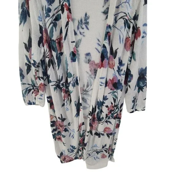 J. Jill Floral Linen Open Duster Cardigan Size Large White Spring Watercolor - Picture 3 of 10